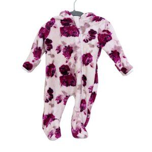 Laura Ashley Baby Girls 0-3 Months One Piece Zip Up Fleece Hood Pink Rose Floral
